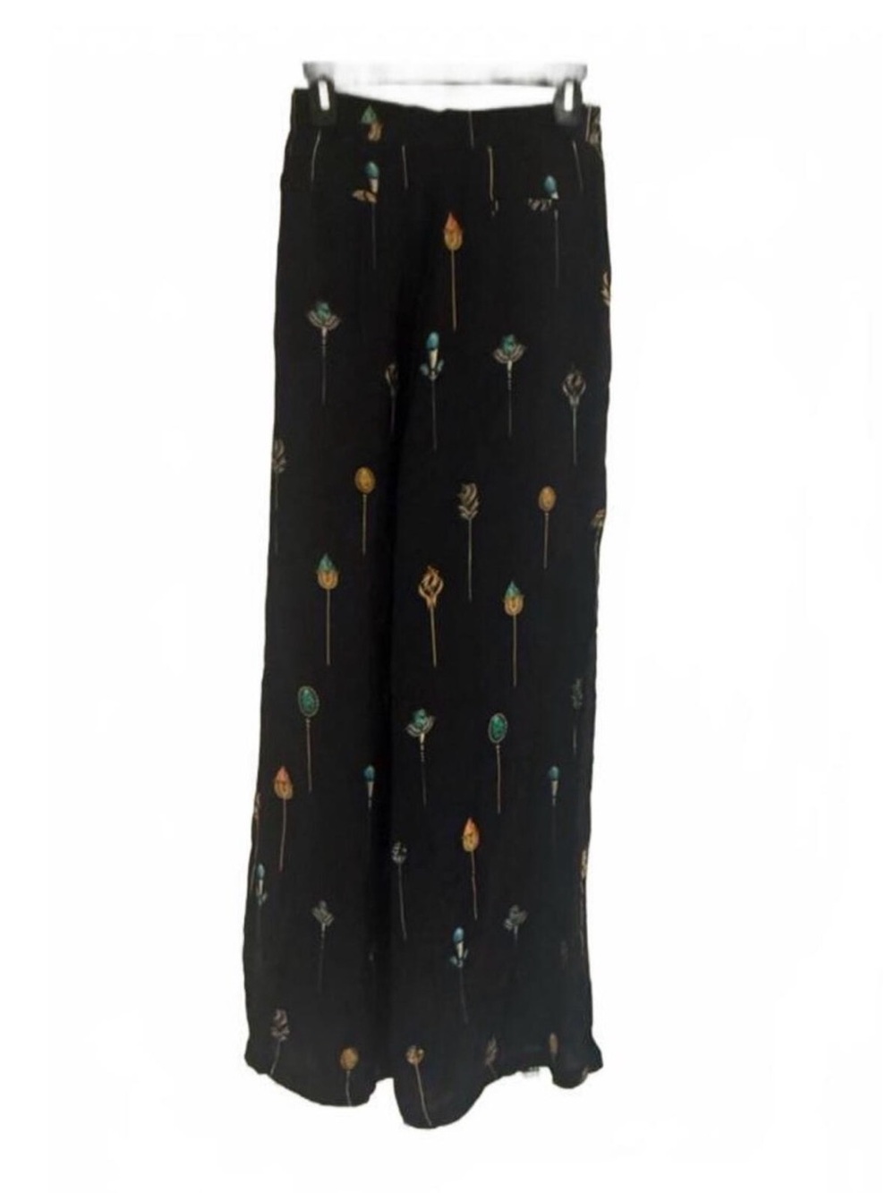 Agua by Agua Bendita Black Wide-Leg Embroidered Palazzo Pants with Jewel Accents - Picture 3 of 7